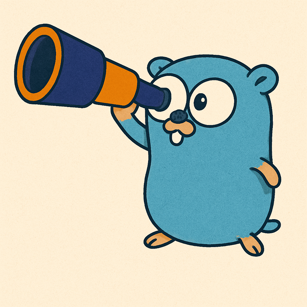 A Go gopher holding the OpenTelemetry telescope